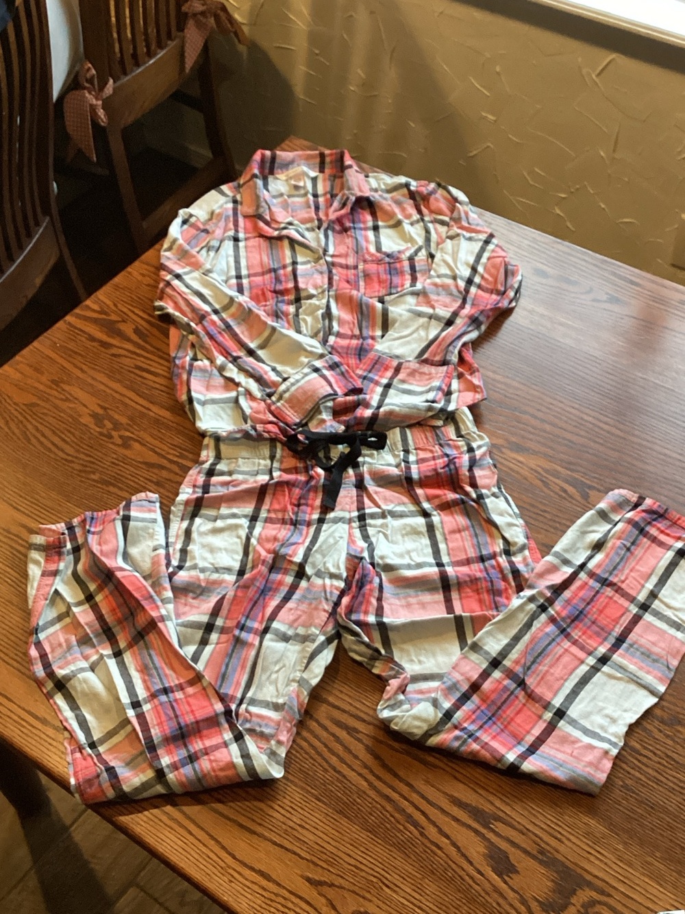 Victoria's Secret Pink and White Plaid Button-Up Pajama Set